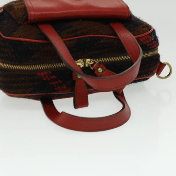BURBERRY Blue Label Hand Bag Wool Leather 2way Red Black Auth ti771 - Picture 7 of 16